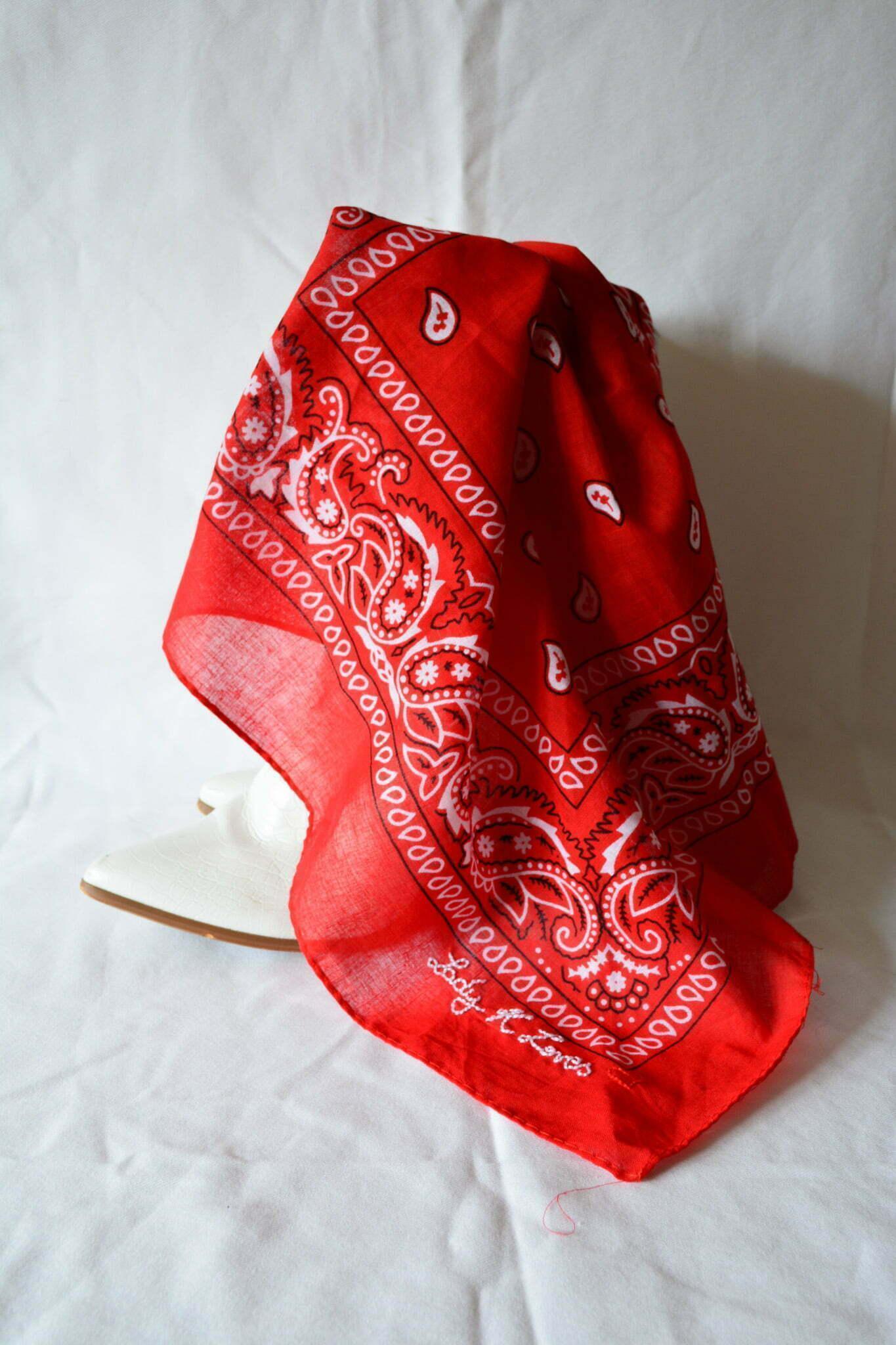 Bright red vintage style retro bandana head band hair tie neck scarf paisely print