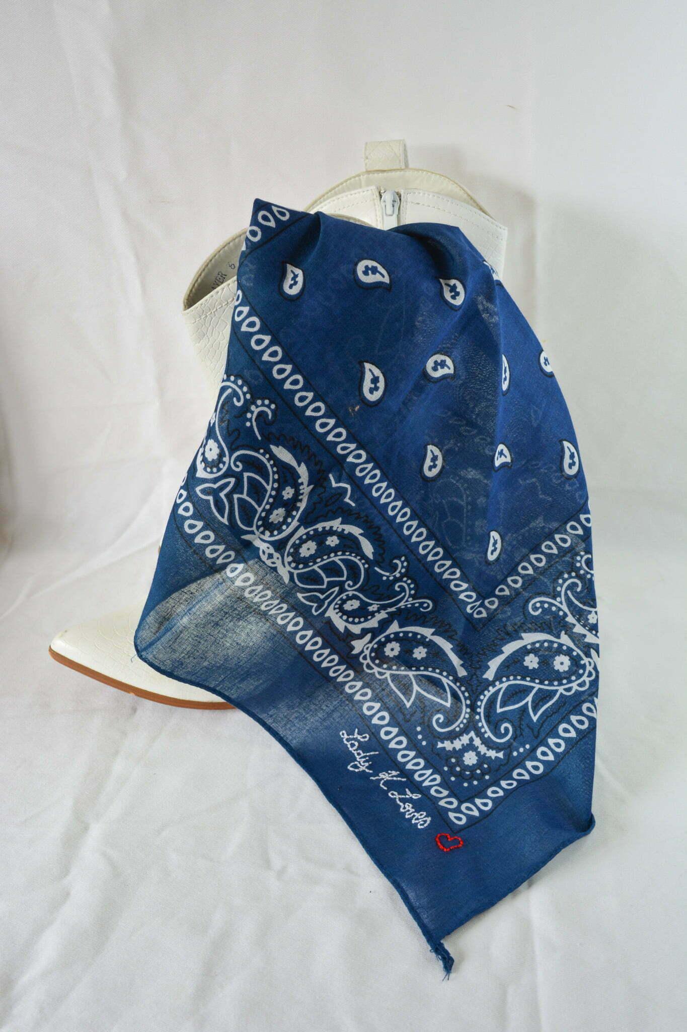 Navey blue vintage bandana headscarf neck tie paisley print