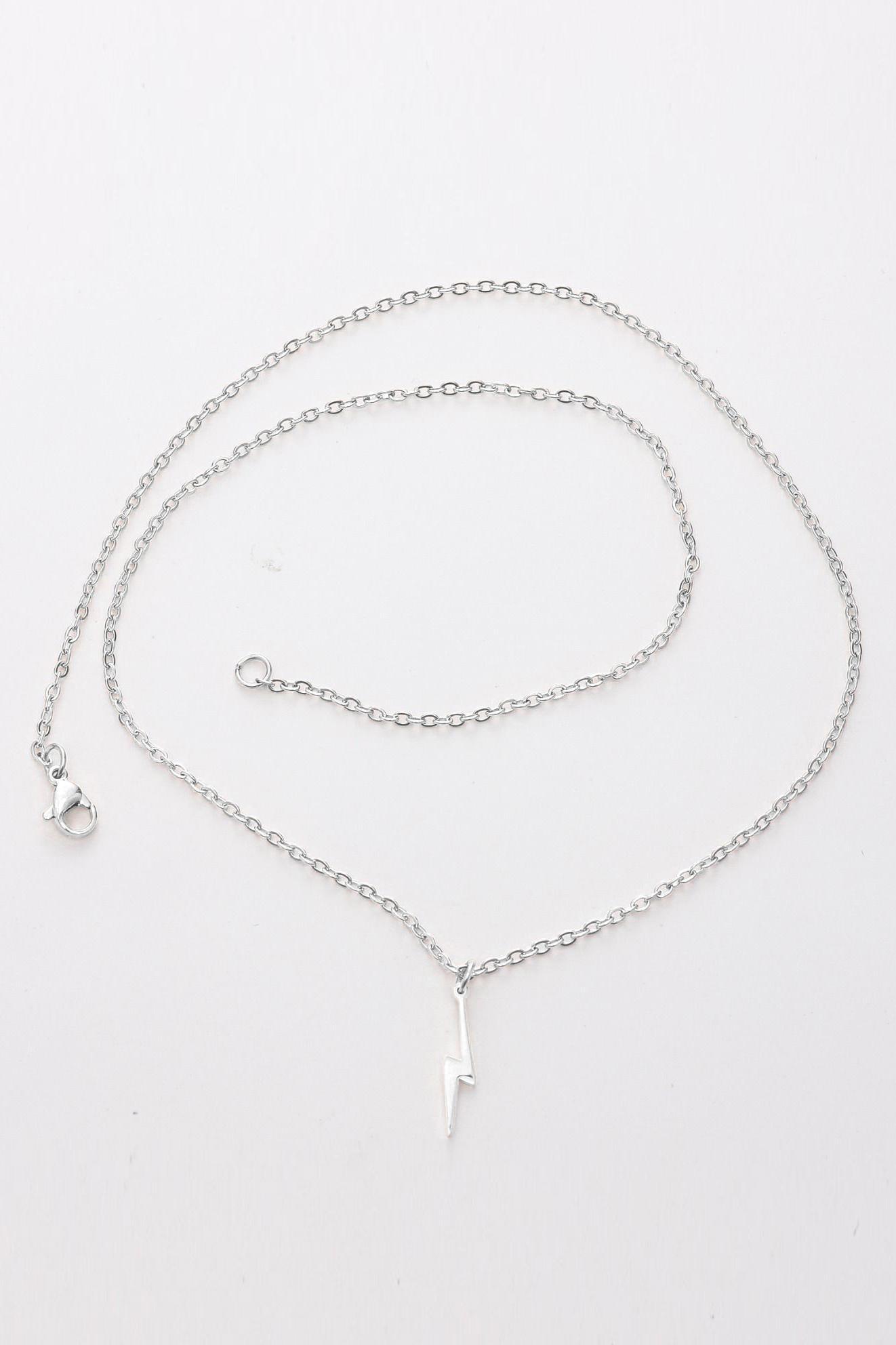 Delicate Chain Lightning Bolt Necklace Silver