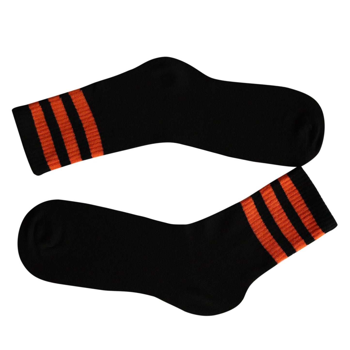 Black 3 Stripe Crew Socks With Orange Stripes