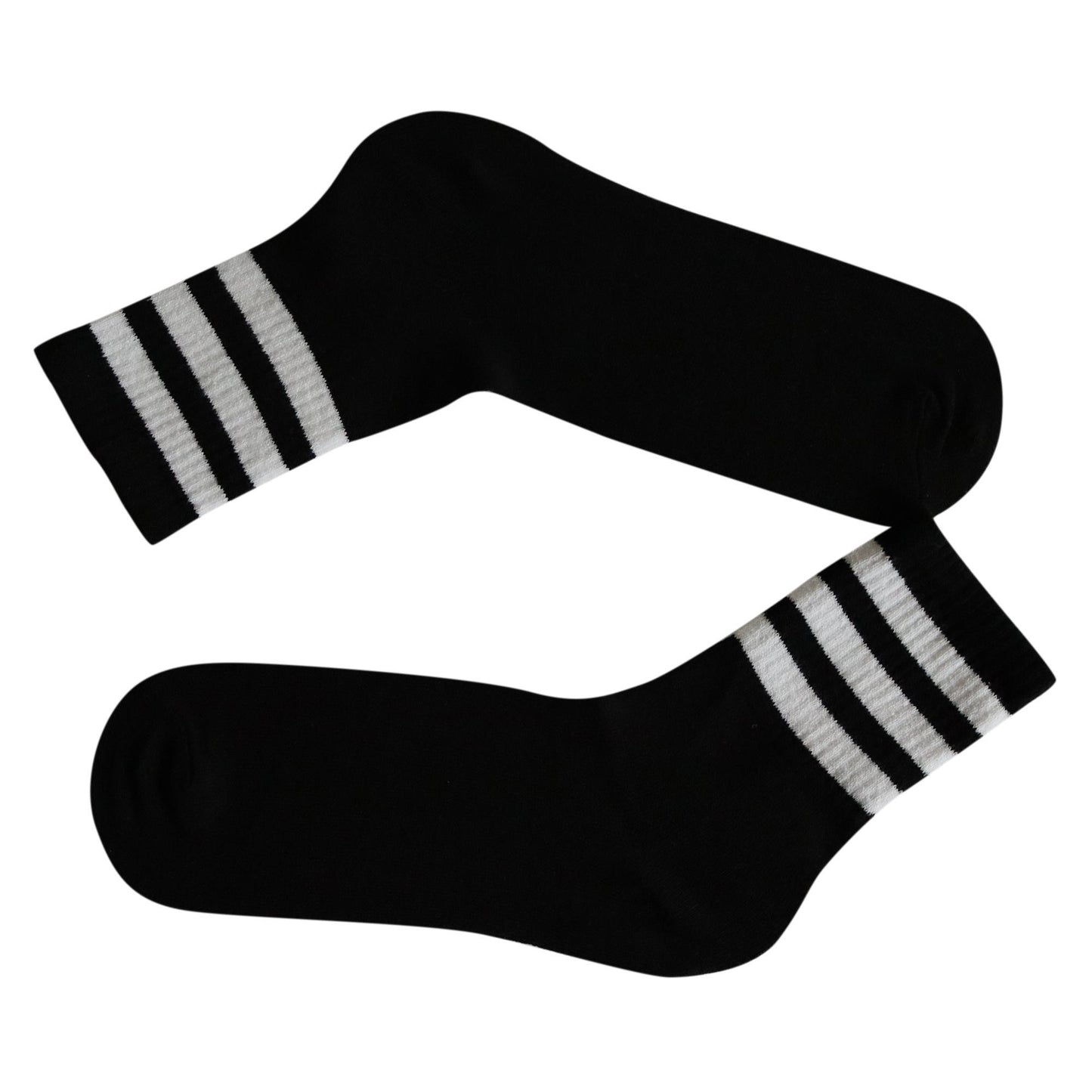 Black 3 Stripe Crew Socks With White Stripes