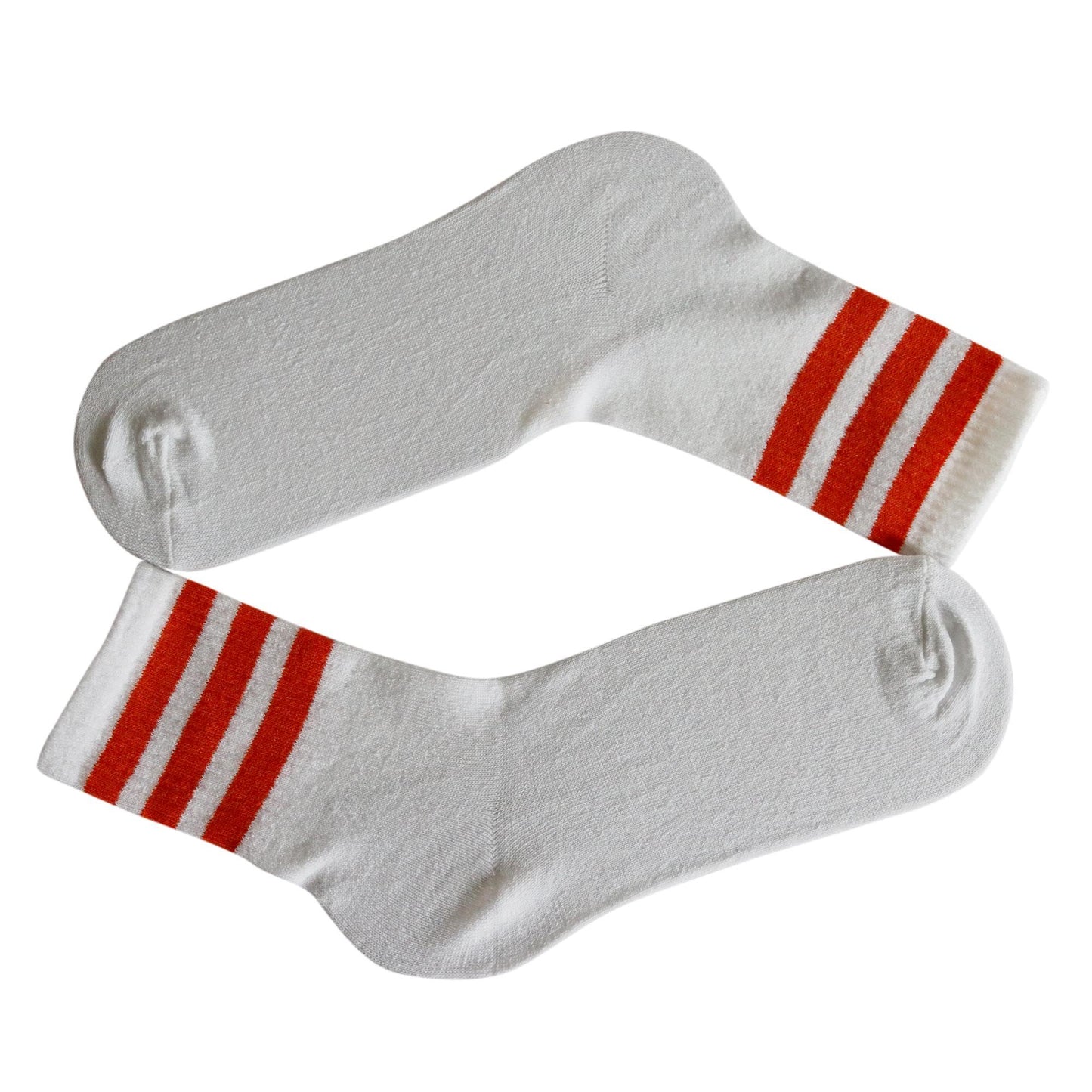 White 3 Stripe Crew Socks With Orange Stripes