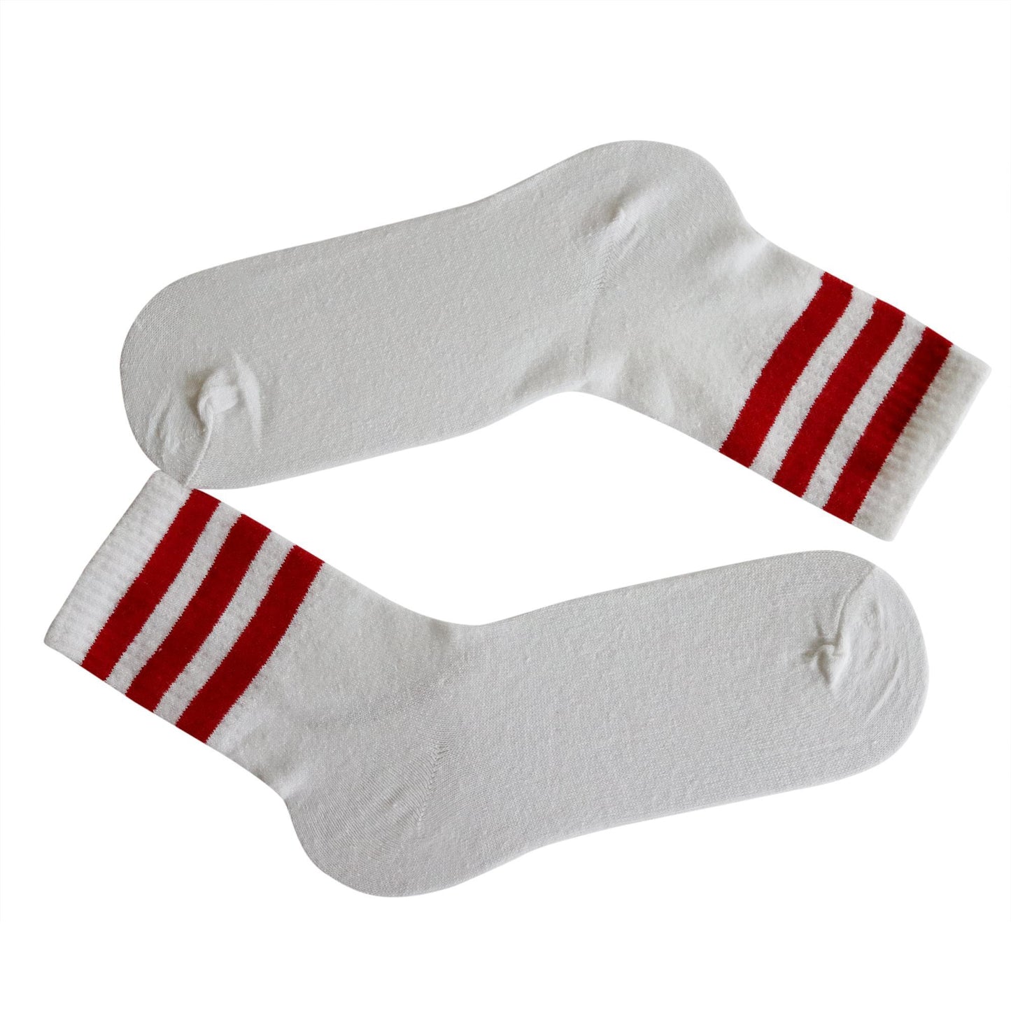 White 3 Stripe Crew Socks With Red Stripes