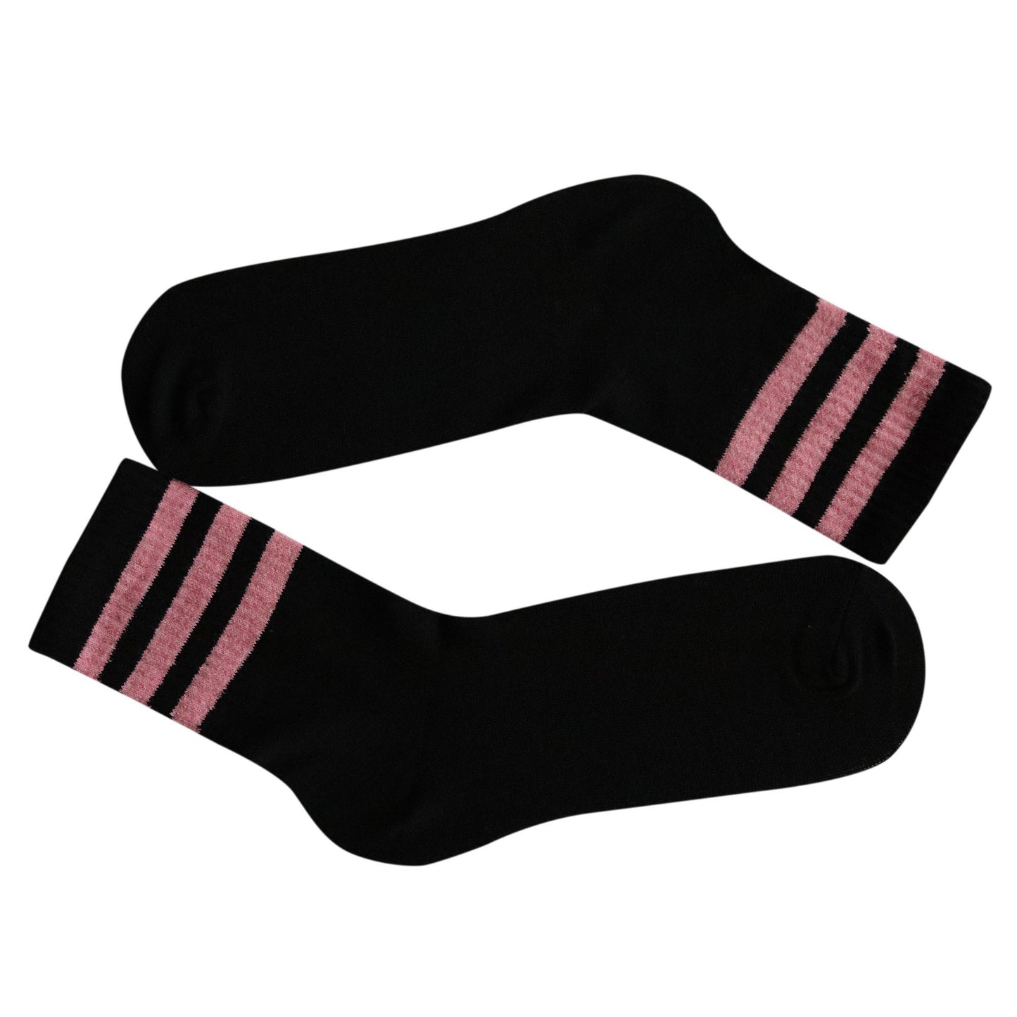 Black 3 Stripe Crew Socks With Pink Stripes