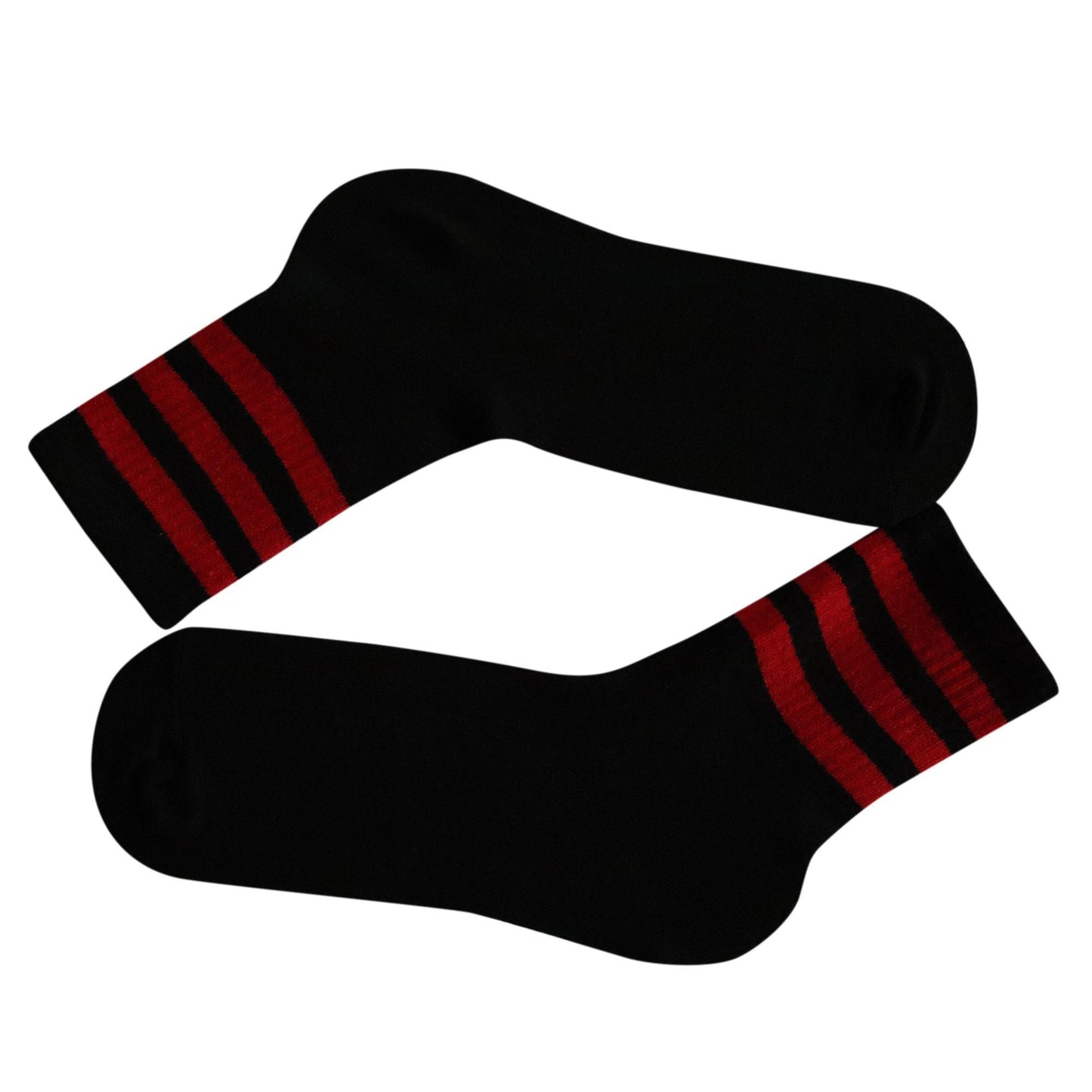 Black 3 Stripe Crew Socks With Red Stripes