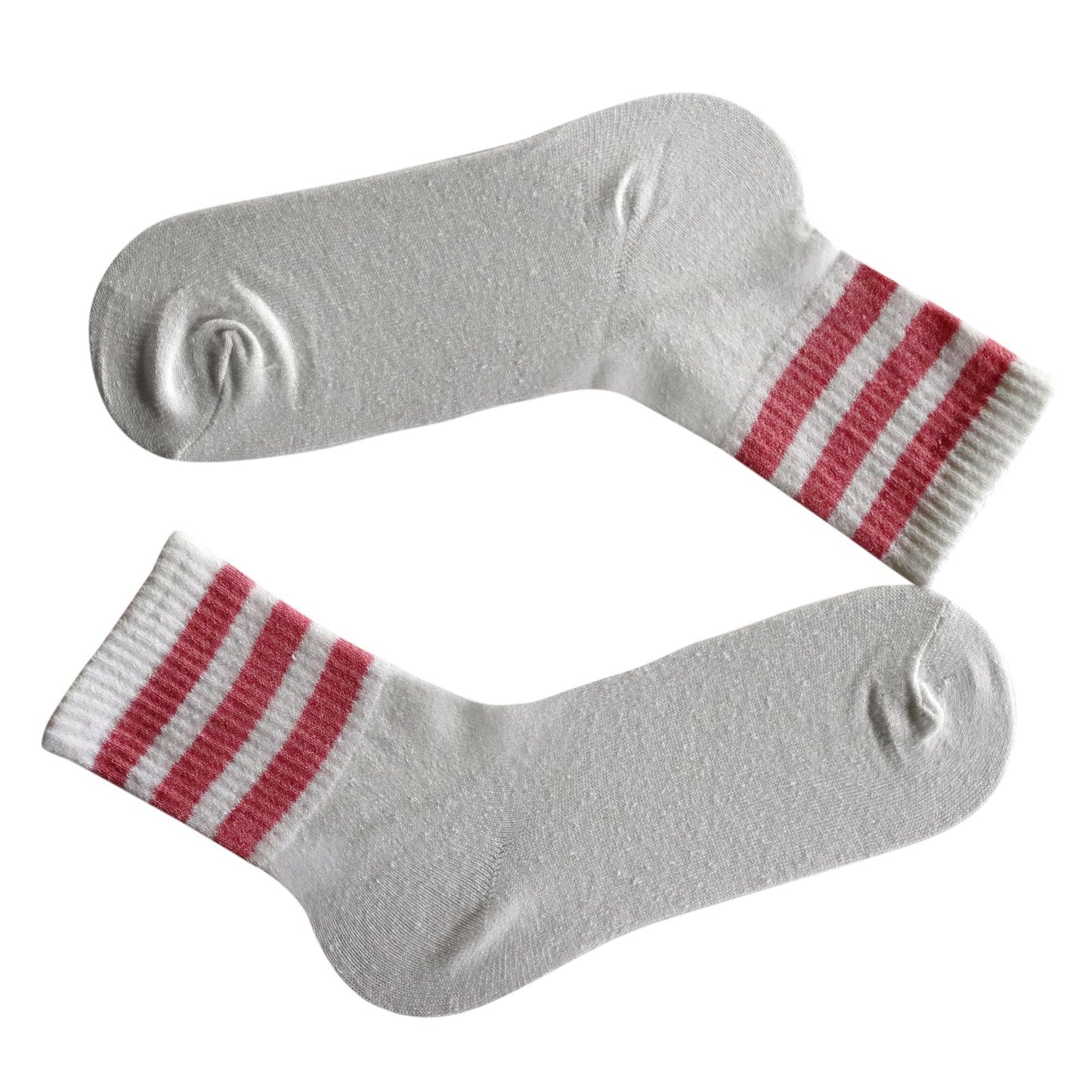 White 3 Stripe Crew Socks With Light baby Pink Stripes