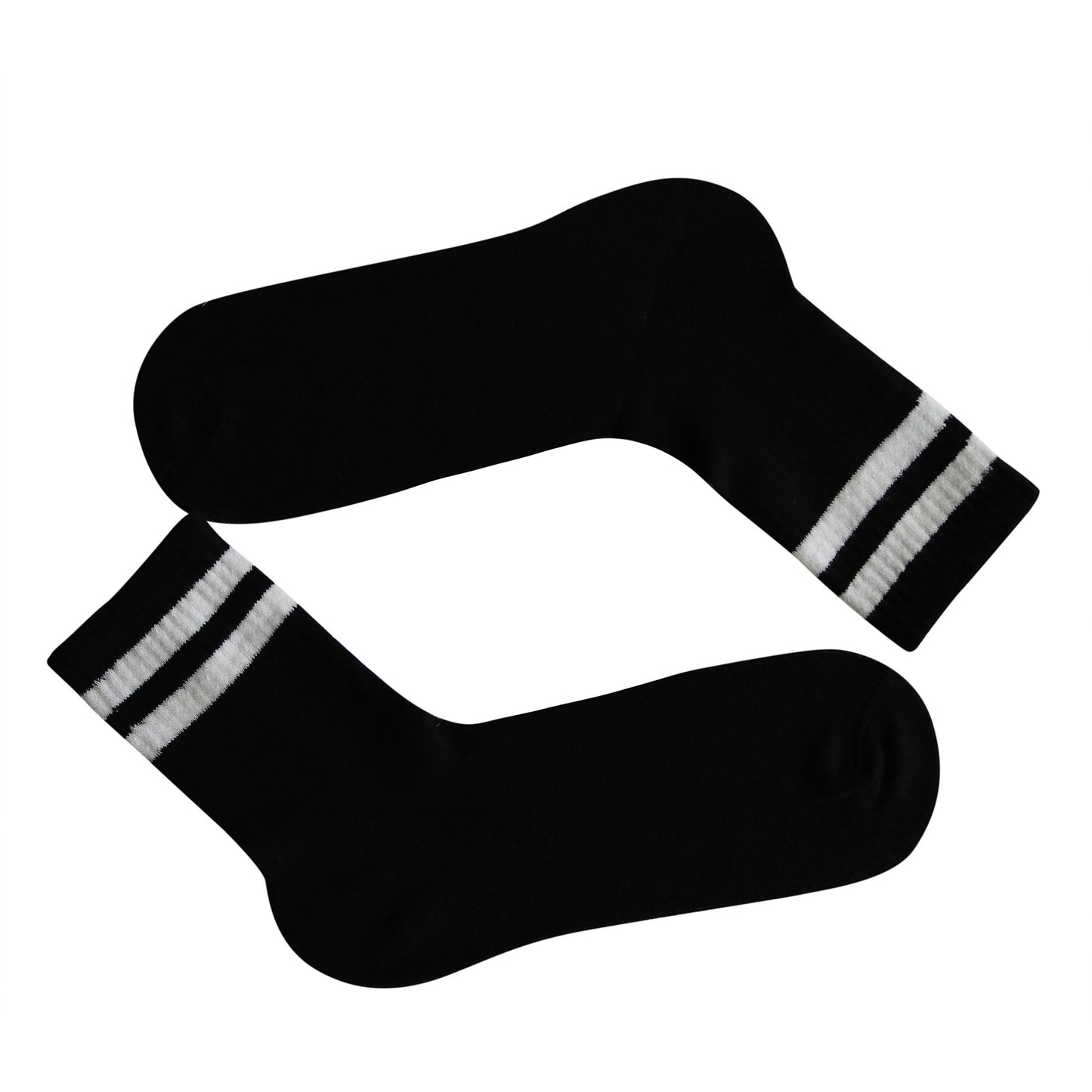 Black 2 Stripe Crew Socks With White Stripes