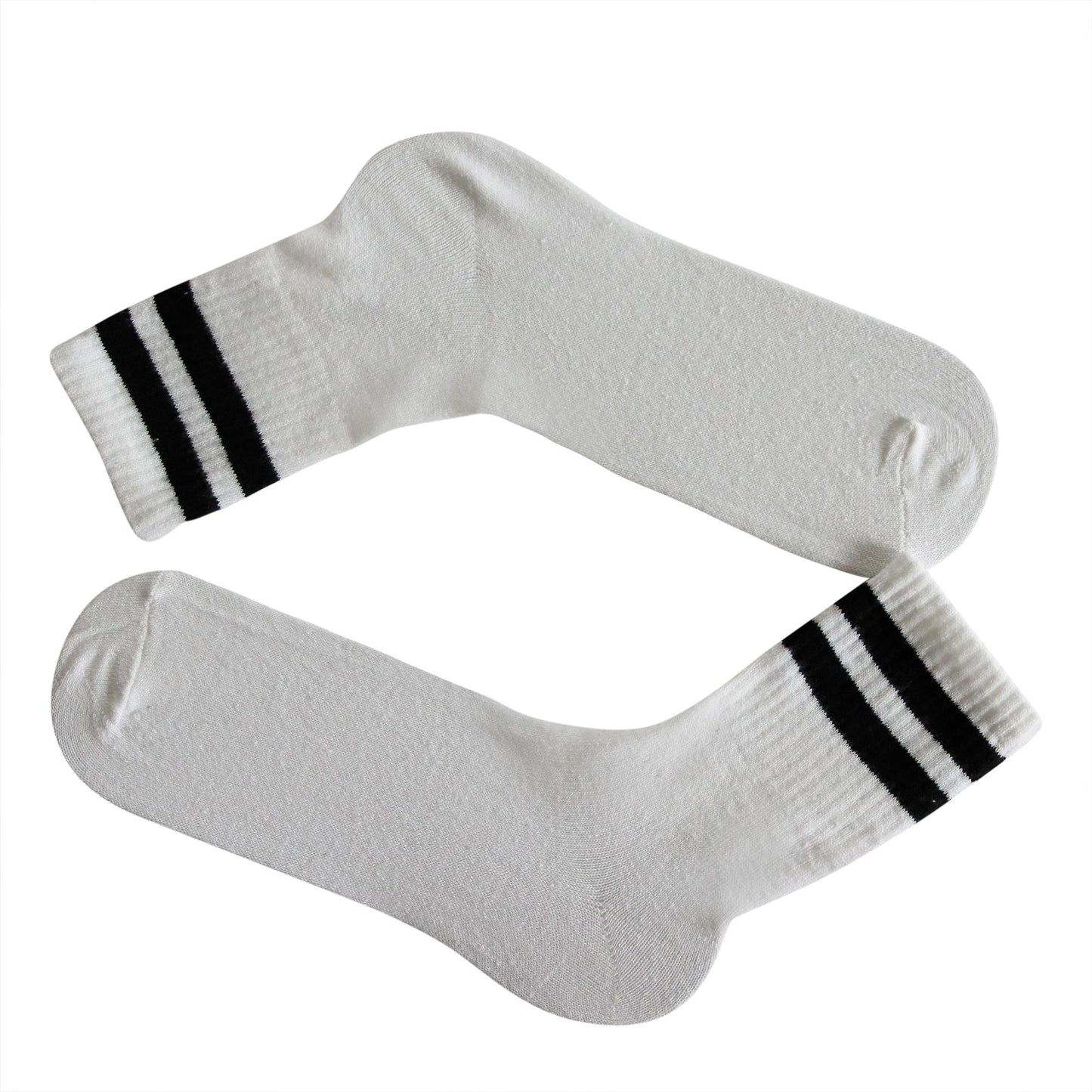 White 2 Stripe Crew Socks With Black Stripes