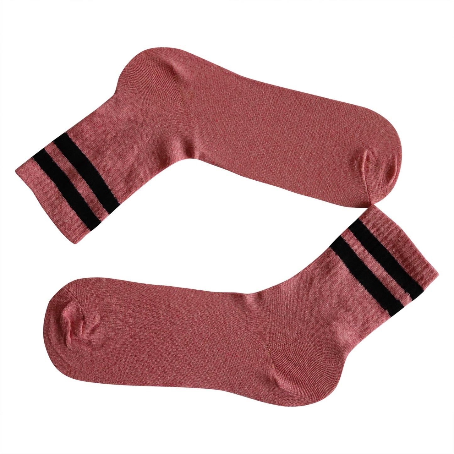 Pink Peach Coral Light Baby Pink 2 Stripe Crew Socks With Black Stripes