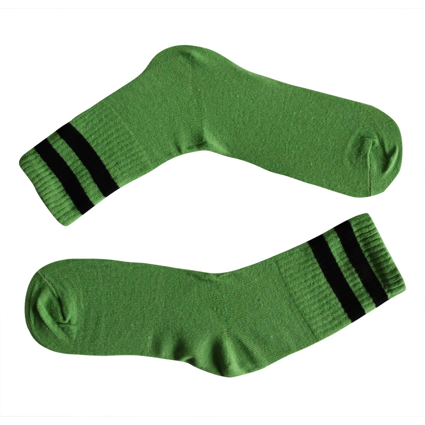 Green 2 Stripe Crew Socks With Black Stripes