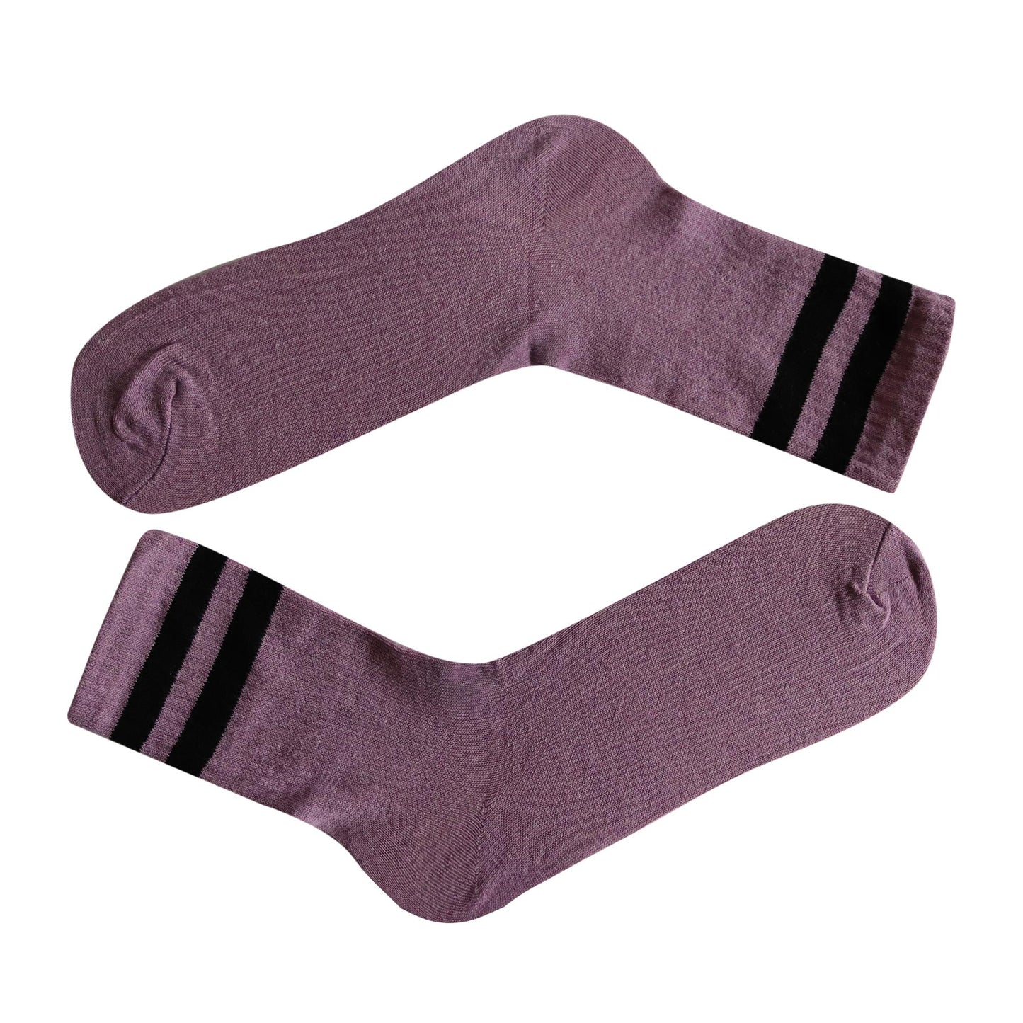 Purple Lavendar Lilac Meauve 2 Stripe Crew Socks With Black Stripes