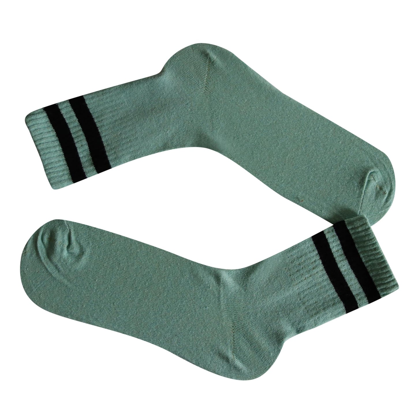 Green Teal Sea Foam 2 Stripe Crew Socks With Black Stripes