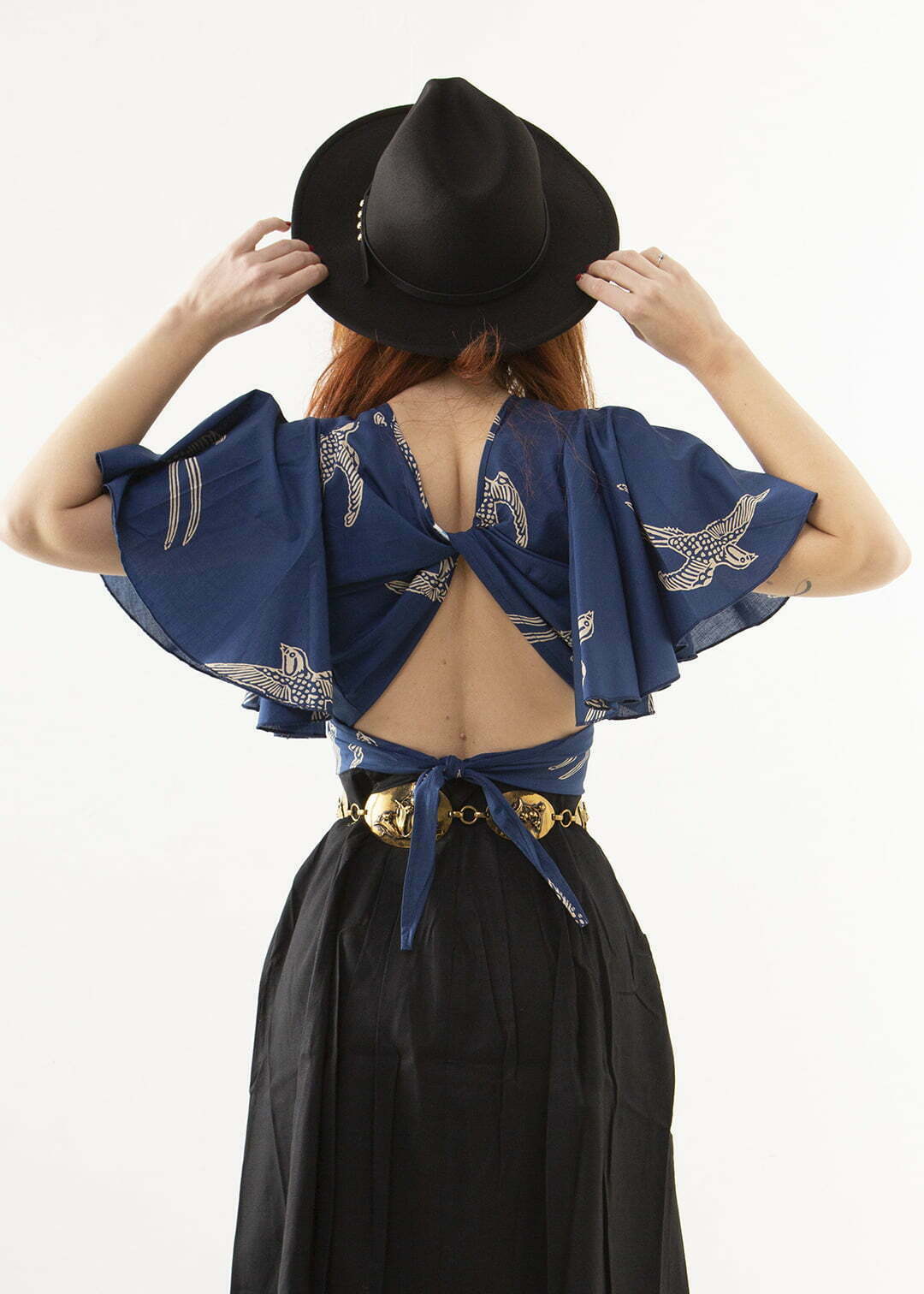 SS22_ Black western wide brimmed cowgirl boho hat