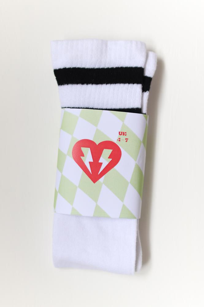 Knee High Socks One Size, White Black Stripe