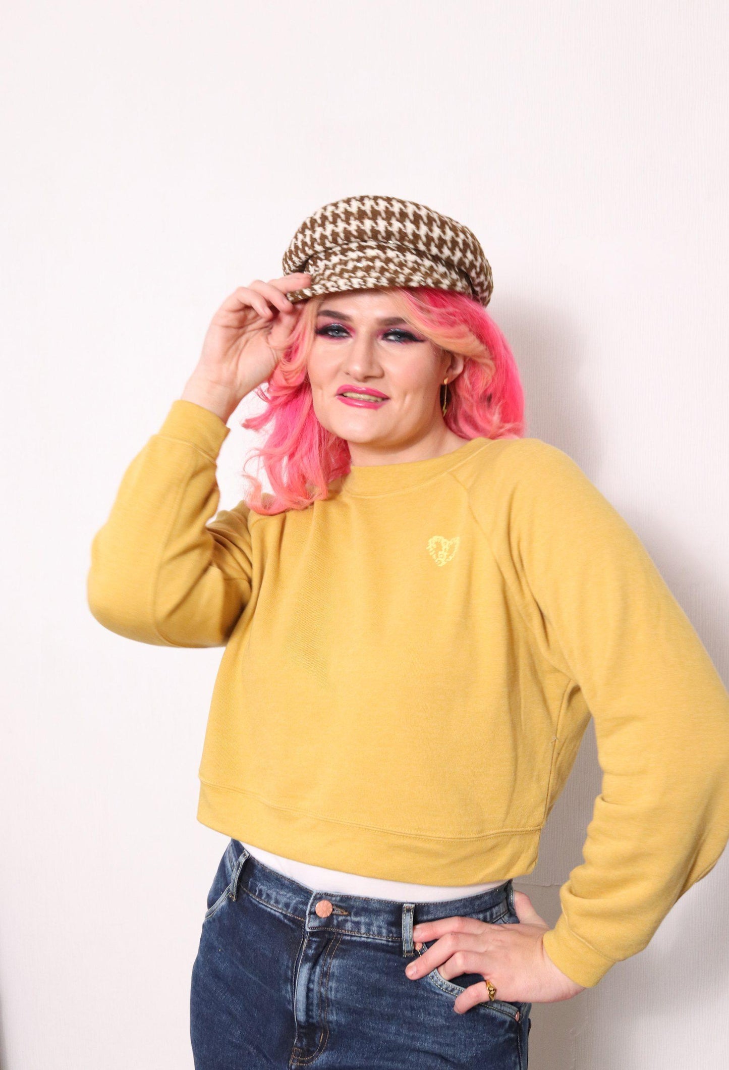 Yellow cosy leopard pring heart jumper sweater front 2