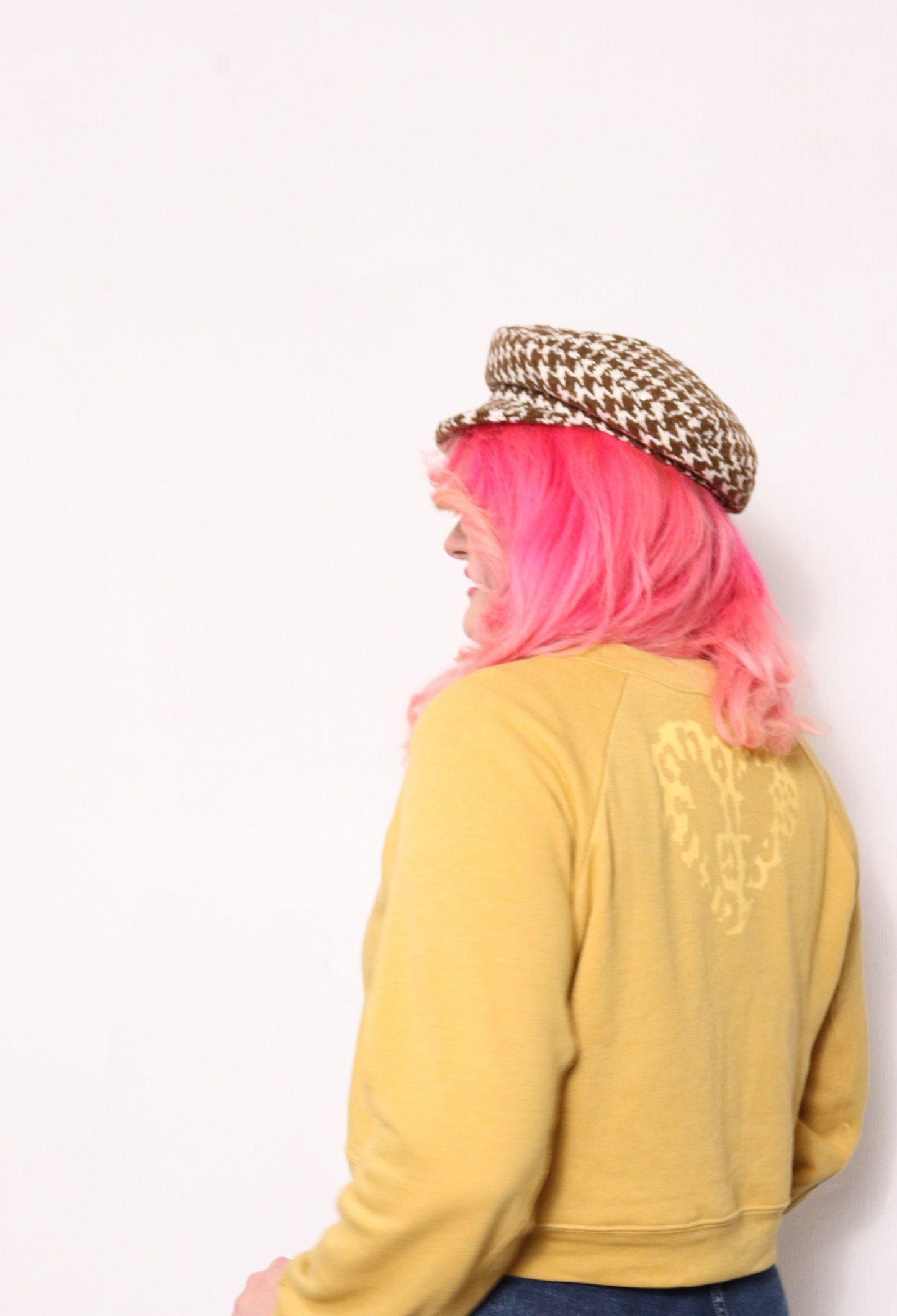 Yellow cosy leopard pring heart jumper sweater side back view