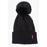 Wooly Bobble Hat with Ligthening Bolt Black